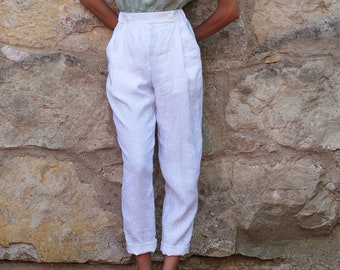 Women linen trousers. Softened, washed linen women's pants. Elegant, classic, high waist trousers with pockets.