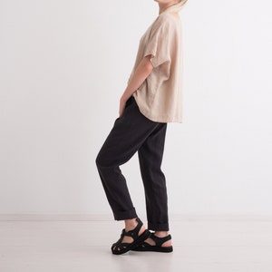 Women linen trousers. Straight-leg linen pants. Elegant, classic, comfortable linen trousers with pockets and elasticed waist.