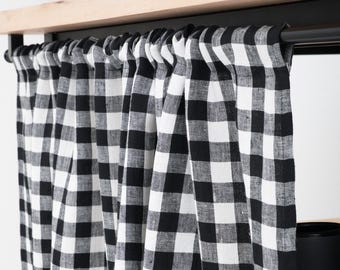 Gingham Check Cafe Curtains Road Pocket, Farmhouse Style Short Drapes for Kitchen or Camper