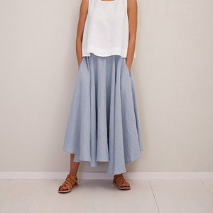 Linen skirt, A line linen skirt with pockets. Feminine and elegant cirkle skirt with asymmetrical length. image 2