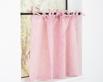 Short linen cafe curtain tie top, half window panel, light filtering