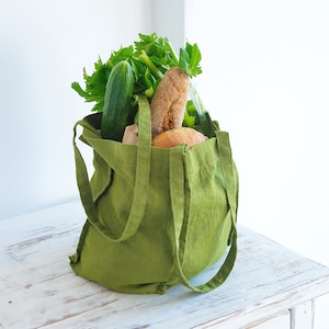 LINEN TOTE BAG Organic Tote Bag Linen Shoulder Bag Pure Linen Tote Bag Linen Shopping Bag Reusable Tote Bag image 2