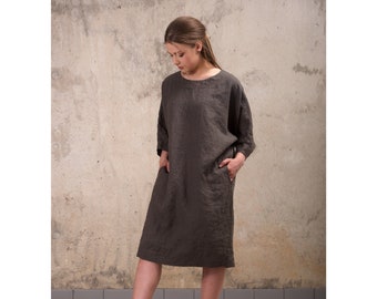 Linen Dress. Loose Silhouette Linen Dress with pockets. Linen Summer Tunic