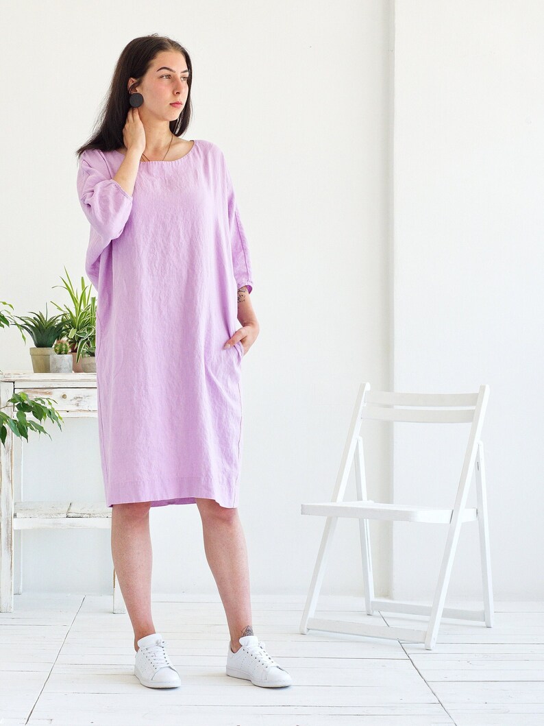 Linen Dress. Loose Silhouette Linen Dress with pockets. Linen Summer Tunic image 1