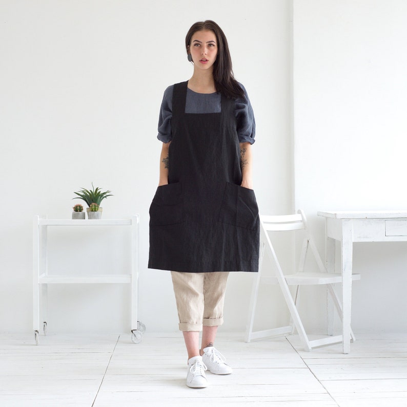 Linen Apron Japanese Style Apron Cross Back Linen Apron Etsy