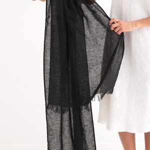 Natural Linen Scarf, Pure Linen, Trending Item, Fringed Scarf Black