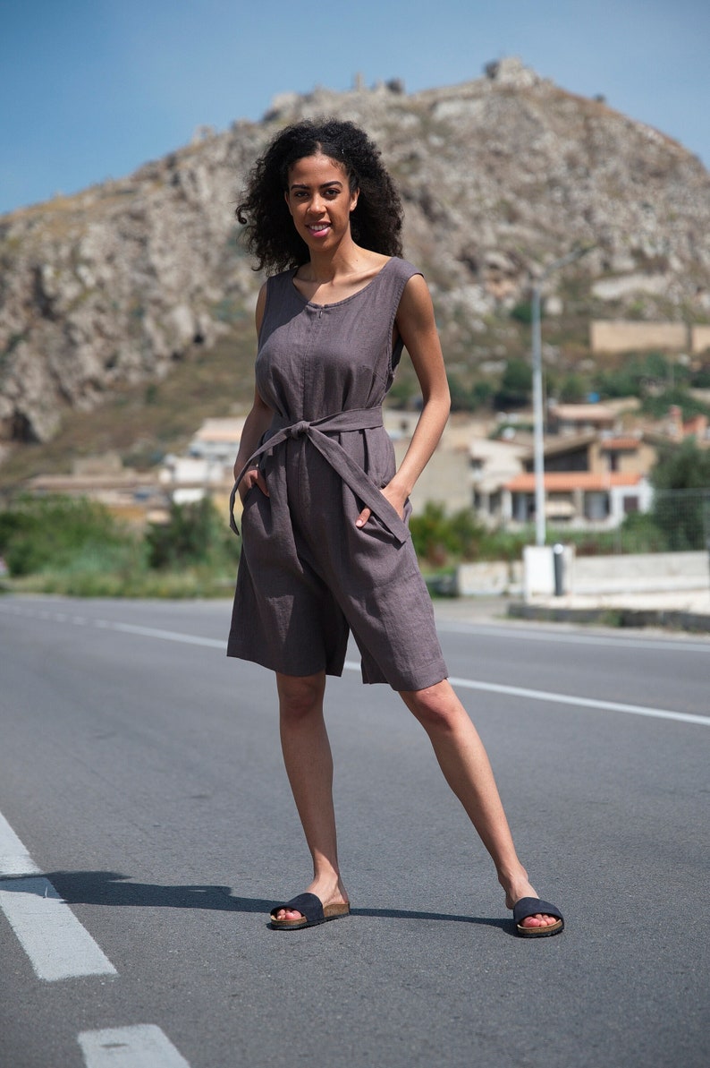 Linen Jumpsuit , Sleeveless Linen Jumpsuit, Linen Overall ,Linen Romper, Washed Linen Clothes, Jumpsuit Linen Women 23. Taupe