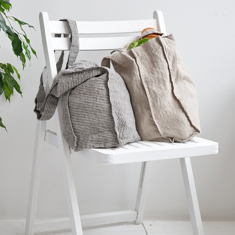 LINEN TOTE BAG Organic Tote Bag Linen Shoulder Bag Pure Linen Tote Bag Linen Shopping Bag Reusable Tote Bag image 6