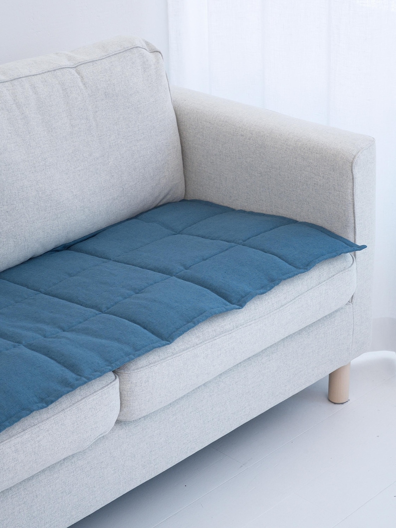 Linen Couch Slipcover for Dogs and Kids, Quilted Sofa Topper Pad, Two-Sided Seat Protector, Handmade Sofa Cover 50XCP image 6