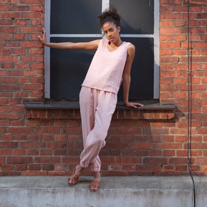 Linen Top and Linen Pants , Natural Linen Top For Women, Soft Linen Trousers, Linen Set,  Linen Clothing, Summer Linen Set