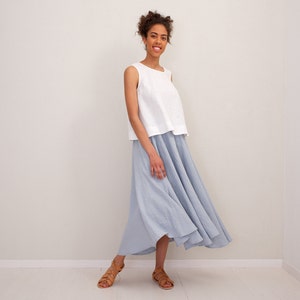 Linen skirt, A line linen skirt with pockets. Feminine and elegant cirkle skirt with asymmetrical length. image 3