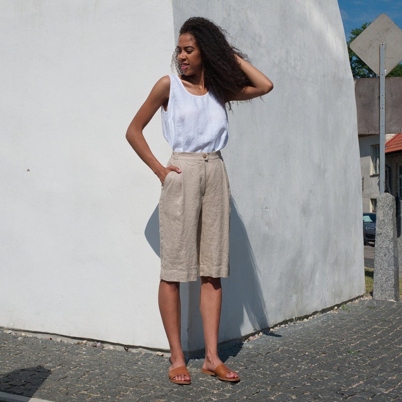 Linen Shorts, Women Linen Shorts, Summer Shorts, Loose Fit Shorts 5. Beige