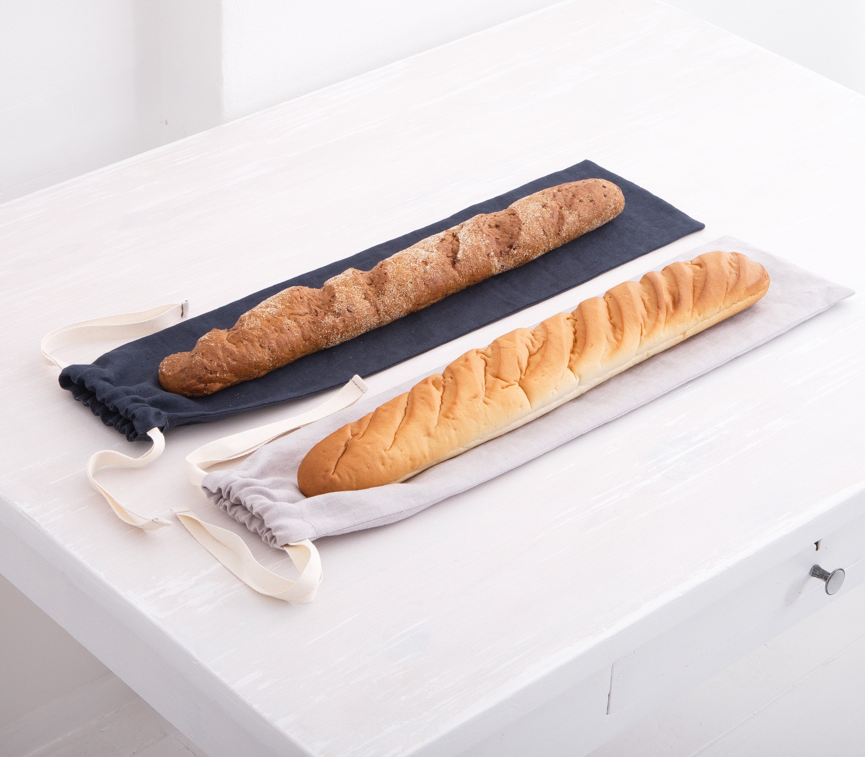 Striped Linen Baguette Bag. Zero Waste Bread Bag for Bread Storage