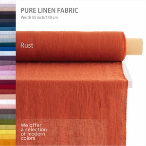 Pure linen fabric by the yard, Best flax textiles, Premium European quality for sale, Natural Rust Orange Linen Fabric, Linen fabric store,