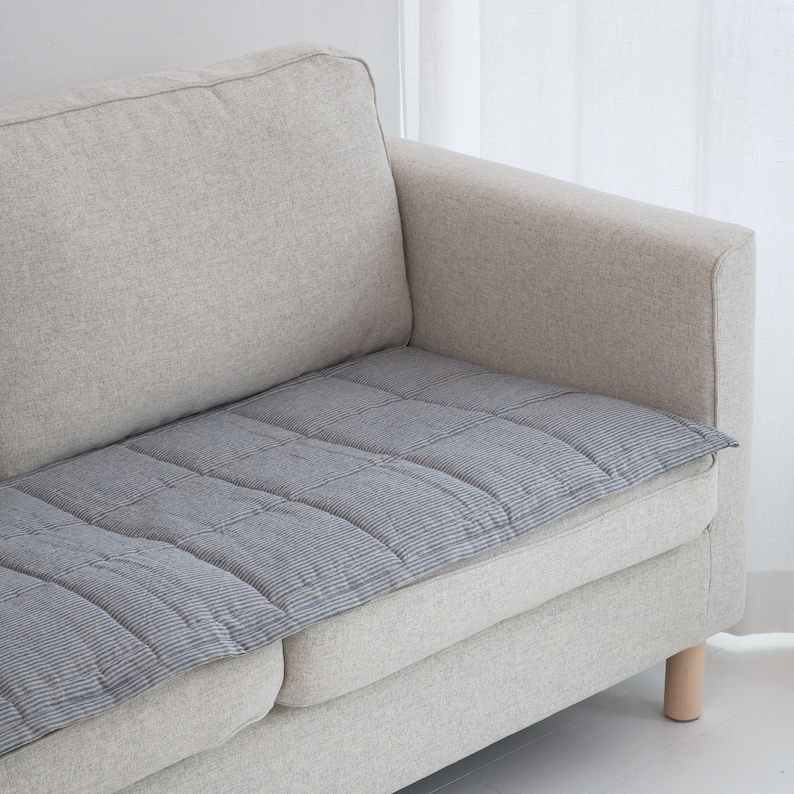 Quilted Sofa Seat Protector, Linen Couch Slipcover for Pets, Minimal Style Sofa Topper, Reversible Sectional Mat 50XCP image 8