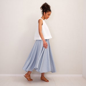 Linen skirt, A line linen skirt with pockets. Feminine and elegant cirkle skirt with asymmetrical length. image 5