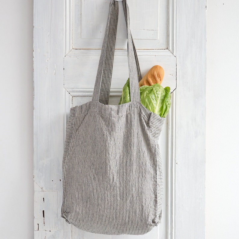 LINEN TOTE BAG Organic Tote Bag Linen Shoulder Bag Pure Linen Tote Bag Linen Shopping Bag Reusable Tote Bag image 3