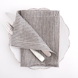 Servilletas de lino a rayas naturales: suaves y elegantes, 16 x 16 pulgadas/40 x 40 cm, perfectas para entornos informales y formales