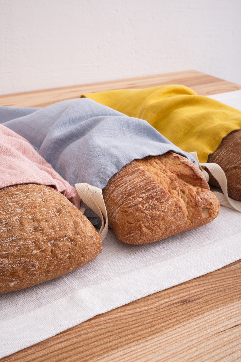 Linen Bread Bag, Baguette Bag, Storage Linen Bags, Fresh Bakery Shopping bag image 4