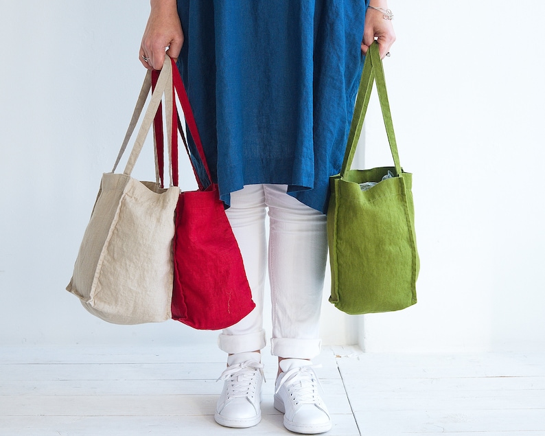 LINEN TOTE BAG Organic Tote Bag Linen Shoulder Bag Pure Linen Tote Bag Linen Shopping Bag Reusable Tote Bag image 4