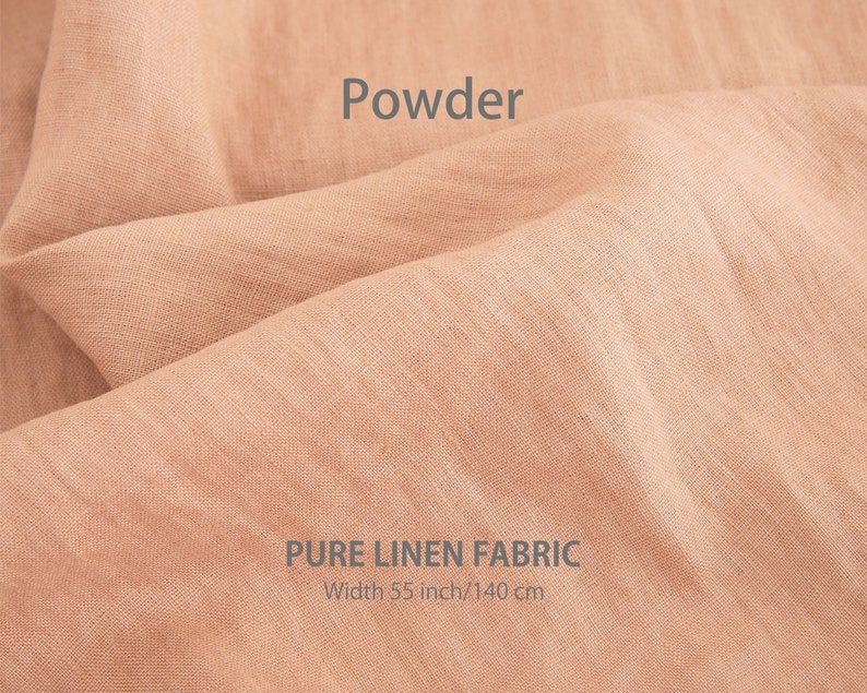 Softly textured powder organic linen fabric, illustrating the premium quality of European linen sold by the yard.