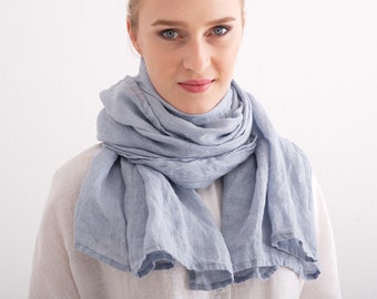 Linen Scarf Shawl. Natural soft washed linen scarf. Linen Woman Scarf.