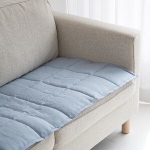 Quilted Sofa Seat Protector, Linen Couch Slipcover for Pets, Minimal Style Sofa Topper, Reversible Sectional Mat 50XCP 10. Airy Blue