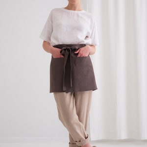 Linen Short Apron, Linen Cafe Apron, Linen Half Apron, Linen Pinafore Apron image 2