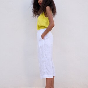 Washed linen culottes, womens wide leg trousers, elastic waist linen skirt pants. image 3