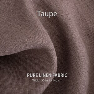 "Luxurious Taupe pure linen fabric sold by the yard, showcasing the finest quality European flax textiles in a natural hue, from a premium washed linen fabric store."