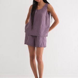 Linen Pajama, Linen Pajama set Tank Top and Shorts, Linen Nightwear image 5