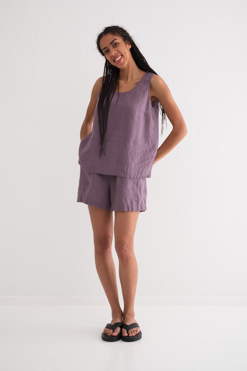 Linen Pajama, Linen Pajama set Tank Top and Shorts, Linen Nightwear image 5