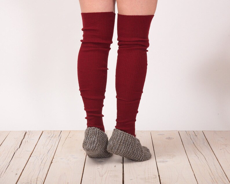 Knit Red Leg Warmers Thigh High Socks Knee Socks Hand made Socks Leg Warmers Boot Socks Knit Knee Socks Knee High Socks
