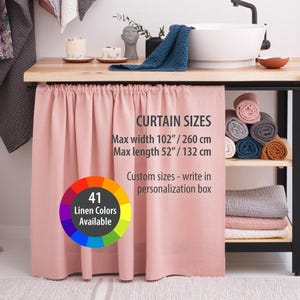 Peach Pink Cafe Curtains Road Pocket showing available maximum sizes and color options, perfect for customizing linen curtains for kitchens, bathrooms, or cabinets