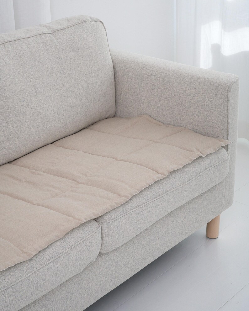 Reversible Linen Sofa Pad Topper, Quilted Couch Slipcover for Pets, Sectional Friendly Seat Cover, Washable Sofa Mat 50XCP image 8