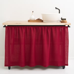 OEKO-TEX certified stonewashed natural linen curtain in vibrant red, custom-sized for kitchen or bathroom use, enhancing eco-friendly decor.