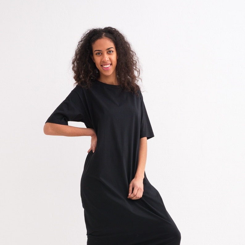 Women Dress, T-Shirt Dress, Organic Cotton Dress Black