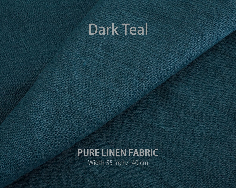 Premium Dark Teal pure linen fabric, ideal for sophisticated clothing, sold by the yard at a linen fabric store renowned for European quality flax textiles.
