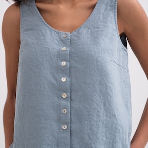 Linen Top. Linen Tank Top with Buttons, Linen Sleeveless Top image 3