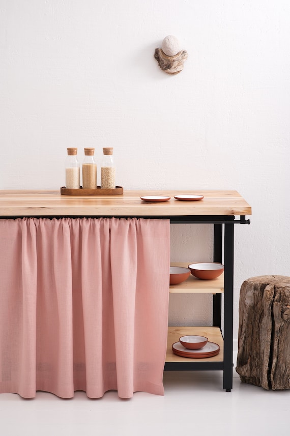 Natural linen kitchen curtains, Cupboard, Bathroom Shelf drapery, Stonewashed Linen cafe curtain, Eco-Friendly Decor