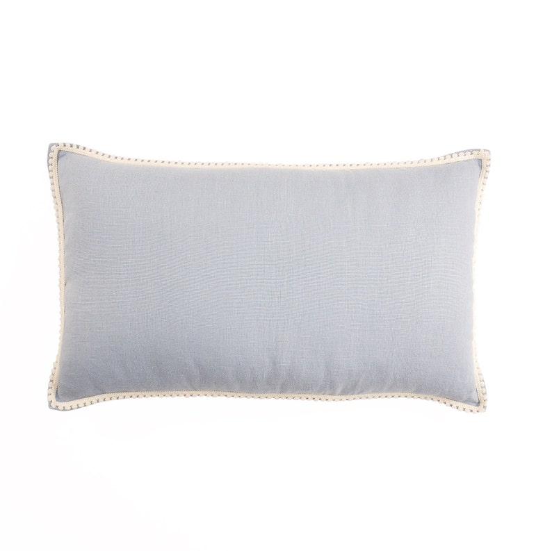 Linen Pillow Cover. Washed linen pillowcase with pom-poms. French-style custom size linen pillow for living room. image 7