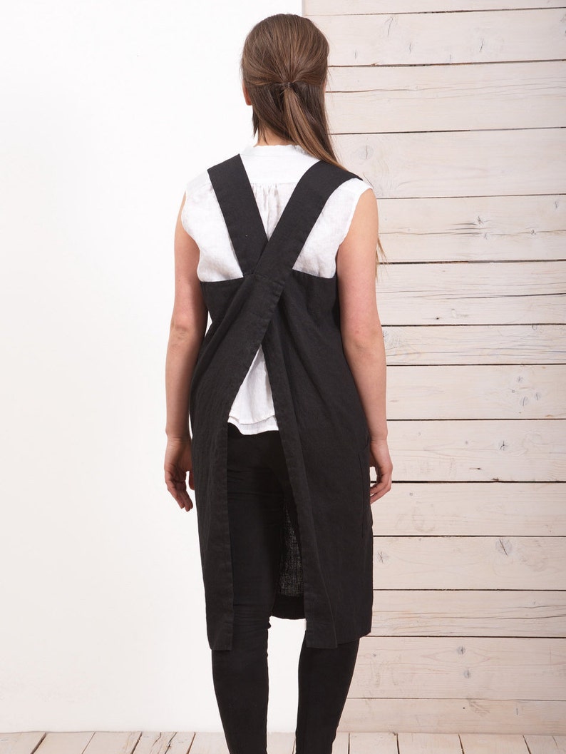 Linen Apron Japanese Style Apron Cross Back Linen Apron Etsy