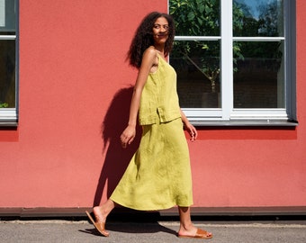Linen skirt. Linen midi skirt.  Femine and elegant A line long linen skirt.