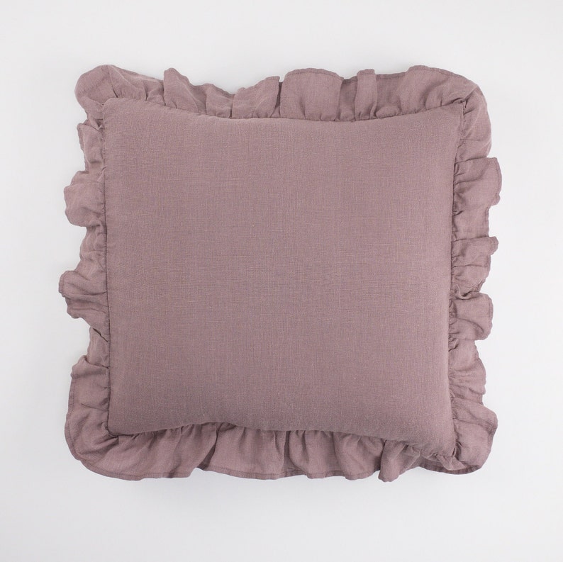 Linen Pillow Sham with Ruffles, Natural Linen Bedding, Bedroom Ruffled Linen Cushion Cover, Linen Throw Pillow for Cozy Home Decor image 7