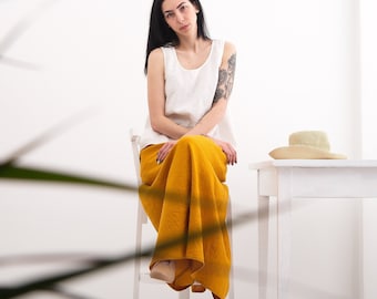 Linen skirt. Linen maxi skirt with pocket. Femine and elegant A line long linen skirt.