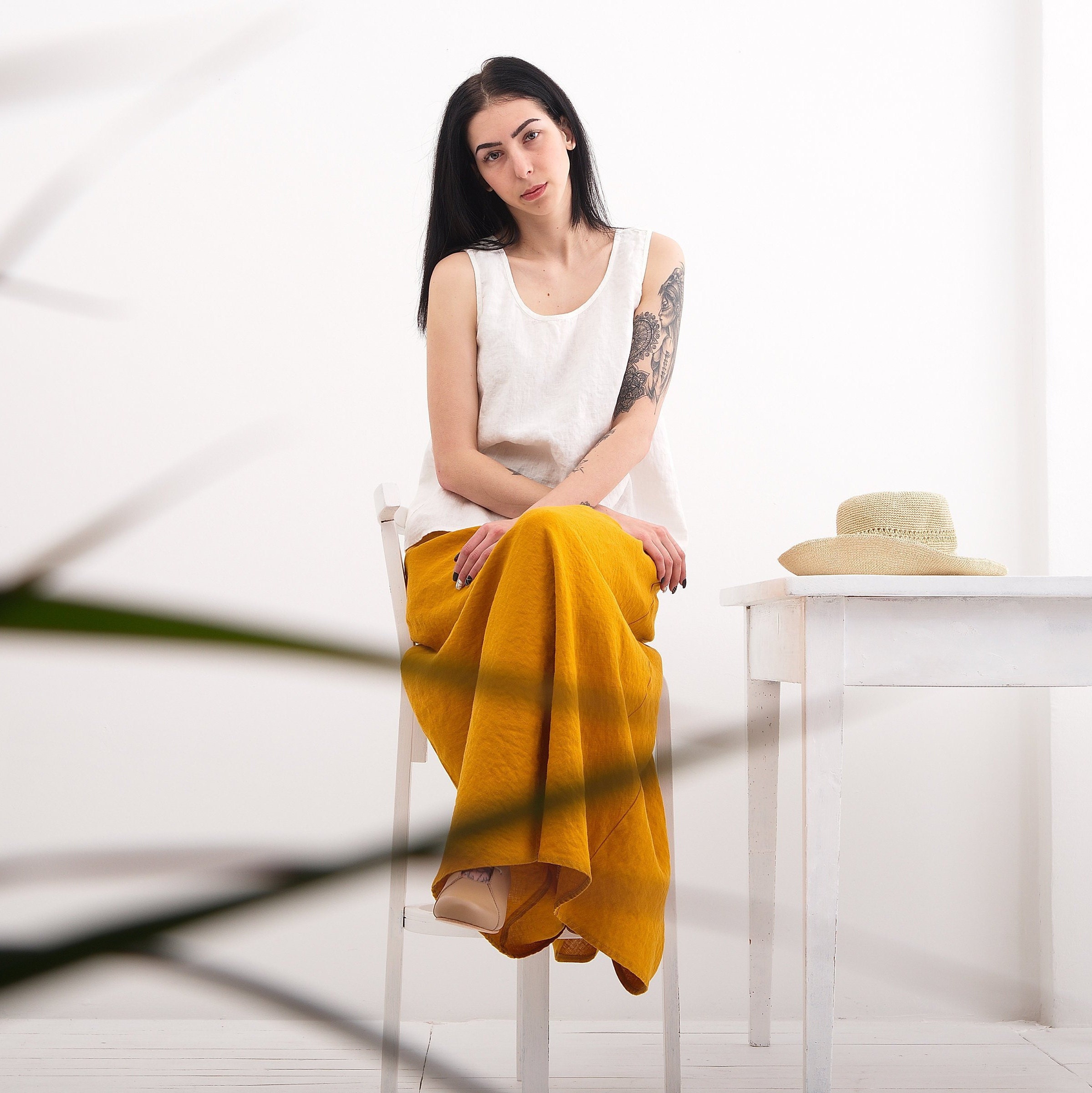 ARGUE FRENCH LINEN WASHABLE FLARE SKIRT（ARGUE FLARE SKIRT