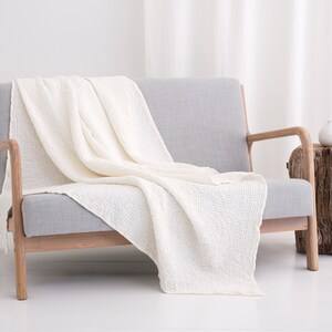 Linen blankets and throws, Stone washed soft inen blend bedspread coverlet, Linen sofa cover slipcover White