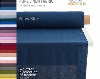 Tejido de lino natural, Tejido de lino puro cortado a medida, Los mejores textiles de lino, Calidad europea premium a la venta, Tejido de lino azul natural.