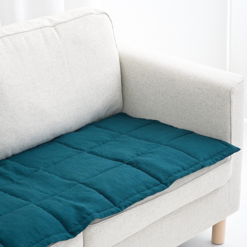 Reversible Linen Sofa Pad Topper, Quilted Couch Slipcover for Pets, Sectional Friendly Seat Cover, Washable Sofa Mat 50XCP 31. Dark Teal