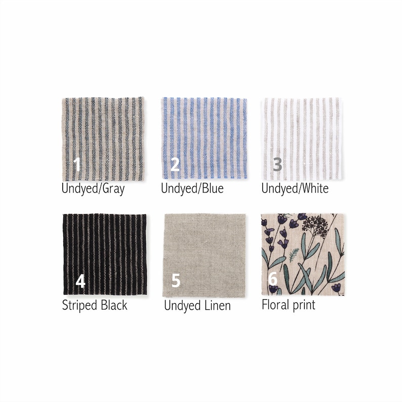 Premium wide-striped linen fabrics in natural hues and floral patterns, for sale by the yard. Certified high-quality European flax textiles.